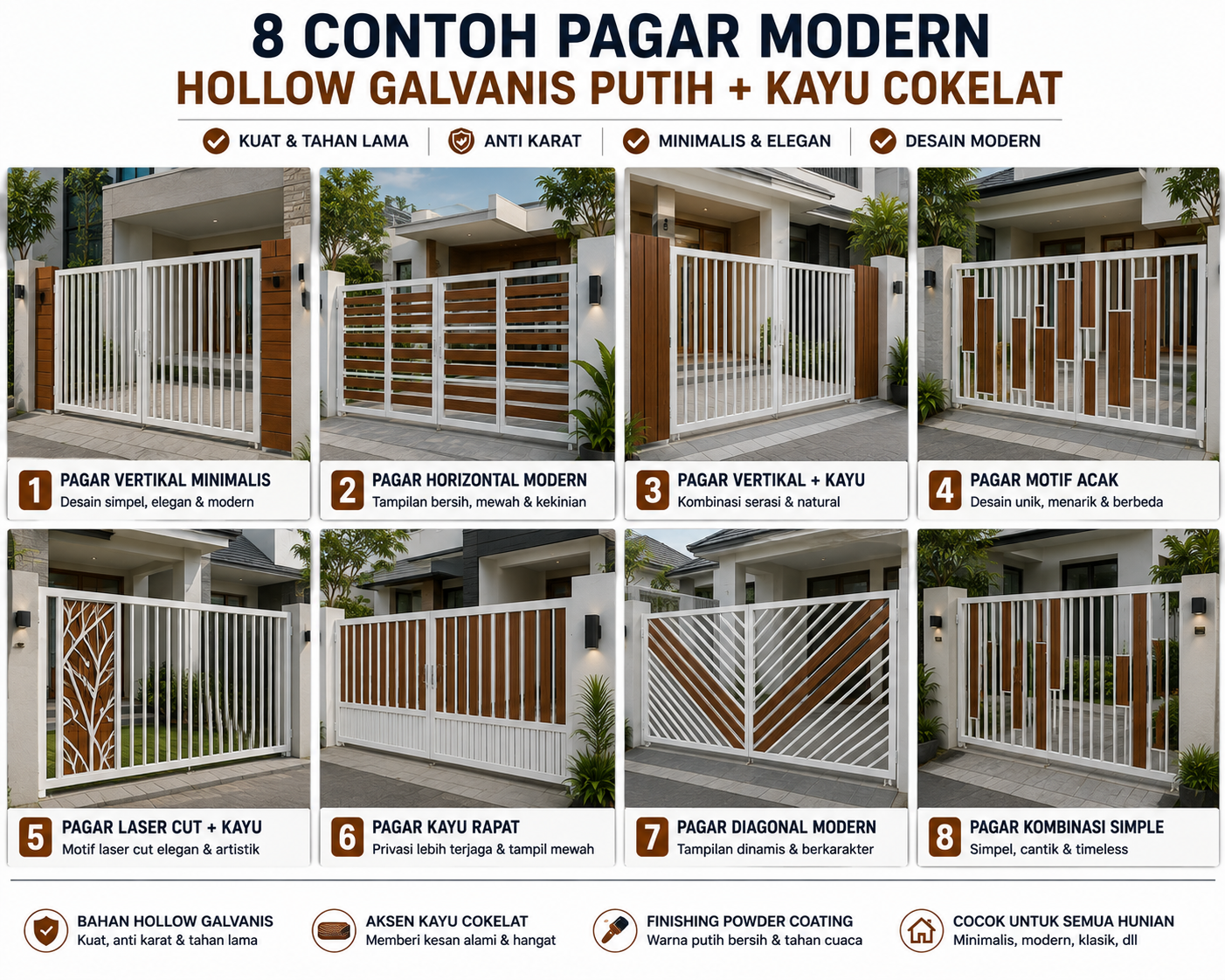 Katalog Pagar Bahan Hollow Galvanis + Kayu Minimalis