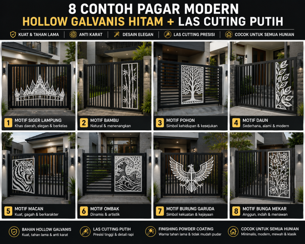 Katalog Pagar Bahan Hollow Galvanis + Plat Las Cutting Minimalis