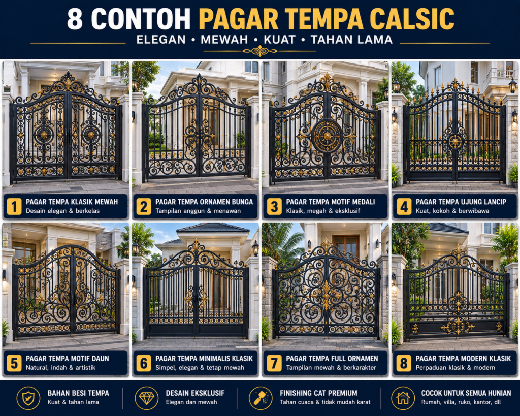 Katalog Pagar Tempa Klasik Bahan Hollow Galvanis + Plat Las Cutting Minimalis