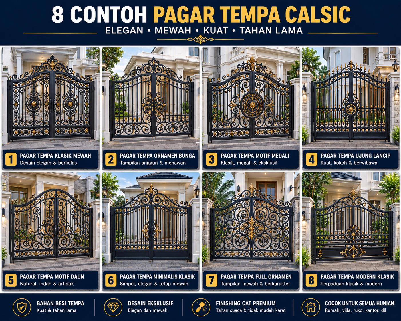Katalog Pagar Tempa Klasik Bahan Hollow Galvanis + Plat Las Cutting Minimalis