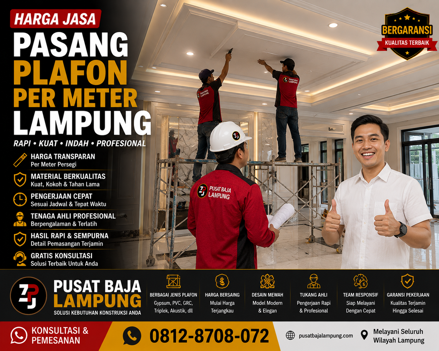 Jasa Pasang Plafon Per Meter Harga Terbaru PVC, GRC & Gypsum