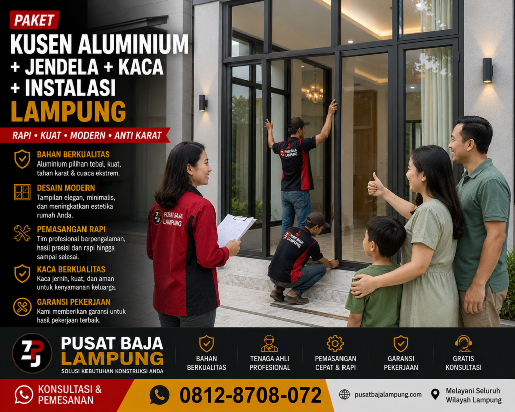Paket Kusen Aluminium + Jendela + Kaca + Instalasi Lampung