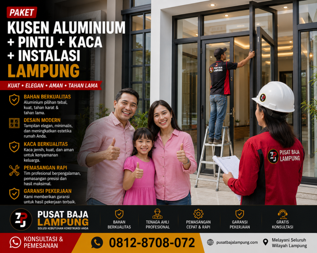 Paket Kusen Aluminium + Pintu + Kaca + Instalasi Lampung