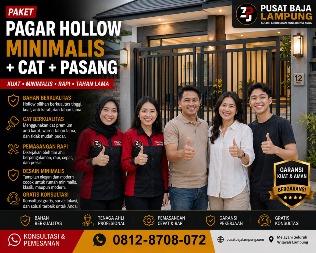 Paket Pagar Hollow Minimalis + Cat + Pasang Lampung Terbaru 2026