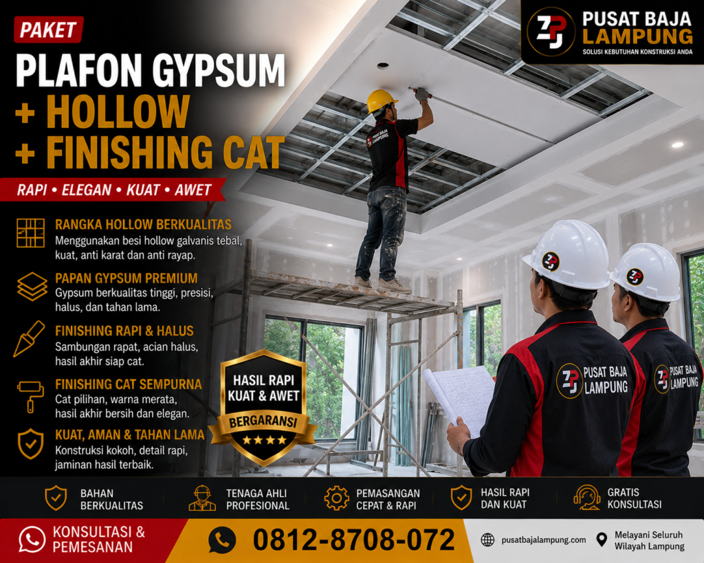 Paket Plafon Gypsum + Hollow + Finishing Cat Lampung Terbaru 2026