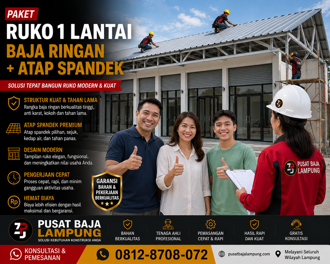 Paket Ruko 1 Lantai Baja Ringan + Atap Spandek Lampung Terbaru 2026